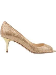 Glitter 65 Isabel Peeptoe - predominant colour: gold; occasions: evening, occasion; material: leather; heel height: mid; embellishment: glitter; heel: stiletto; toe: open toe/peeptoe; style: courts; trends: metallics; finish: metallic; pattern: plain