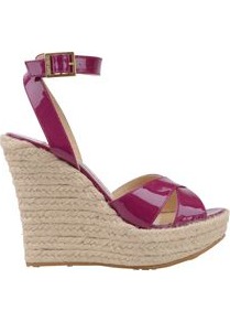 Patent Phoenix Espadrille Wedge Shoe - predominant colour: hot pink; occasions: casual, evening, holiday; material: leather; heel height: high; ankle detail: ankle strap; heel: wedge; toe: open toe/peeptoe; style: standard; finish: patent; pattern: plain