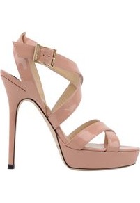 Patent Vamp Sandal - predominant colour: nude; occasions: evening, occasion; material: leather; heel height: high; embellishment: buckles; ankle detail: ankle strap; heel: platform; toe: open toe/peeptoe; style: strappy; finish: patent; pattern: plain