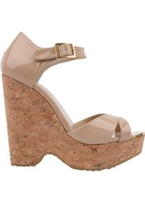 Patent Cork Wedge - predominant colour: stone; occasions: casual, evening, holiday; material: leather; heel height: high; embellishment: buckles; ankle detail: ankle strap; heel: wedge; toe: open toe/peeptoe; style: standard; finish: patent; pattern: plain