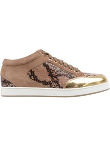 Suede Snake Miami Trainer - predominant colour: camel; occasions: casual; material: suede; heel height: flat; toe: round toe; style: trainers; trends: metallics; finish: plain; pattern: animal print; embellishment: toe cap