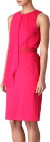 Daphne Dress - fit: tailored/fitted; pattern: plain; sleeve style: sleeveless; bust detail: added detail/embellishment at bust; waist detail: fitted waist; predominant colour: hot pink; occasions: evening, work; length: on the knee; style: asymmetric (hem); fibres: viscose/rayon - stretch; neckline: crew; sleeve length: sleeveless; trends: fluorescent; pattern type: fabric; texture group: other - light to midweight