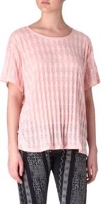 Burn Out T Shirt - neckline: round neck; length: below the bottom; style: t-shirt; predominant colour: blush; occasions: casual, holiday; fibres: polyester/polyamide - mix; fit: loose; sleeve length: short sleeve; sleeve style: standard; pattern type: fabric; pattern size: small & light; pattern: patterned/print; texture group: jersey - stretchy/drapey