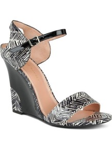Bohemes Wedge Sandal - predominant colour: black; occasions: evening, work, occasion, holiday; material: leather; heel height: high; embellishment: buckles; ankle detail: ankle strap; heel: wedge; toe: open toe/peeptoe; style: standard; trends: statement prints; finish: plain; pattern: patterned/print