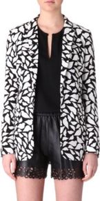 Lips Printed Blazer - style: single breasted blazer; collar: standard lapel/rever collar; predominant colour: black; occasions: casual, evening, work, occasion; length: standard; fit: tailored/fitted; fibres: polyester/polyamide - 100%; back detail: back vent/flap at back; sleeve length: long sleeve; sleeve style: standard; texture group: crepes; trends: statement prints; collar break: low/open; pattern type: fabric; pattern size: standard; pattern: patterned/print