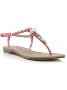 Krissa Jewelled Toe Post Sandal - predominant colour: hot pink; occasions: casual, holiday; material: faux leather; heel height: flat; embellishment: crystals; ankle detail: ankle strap; heel: standard; toe: toe thongs; style: flip flops / toe post; finish: plain; pattern: plain