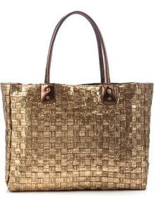 Gold Metallic Straw Shopper Bag - predominant colour: gold; occasions: casual, evening, work, holiday; type of pattern: light; style: tote; length: handle; size: standard; material: macrame/raffia/straw; pattern: plain; trends: metallics; finish: metallic