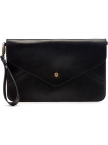 Black Envelope Clutch - predominant colour: black; occasions: evening, occasion; type of pattern: small; style: clutch; length: hand carry; size: small; material: faux leather; pattern: plain; finish: plain