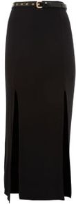 Black Split Maxi Skirt - pattern: plain; length: ankle length; fit: body skimming; waist: high rise; waist detail: belted waist/tie at waist/drawstring; predominant colour: black; occasions: casual, evening, work; style: maxi skirt; fibres: polyester/polyamide - stretch; hip detail: slits at hip; pattern type: fabric; pattern size: standard; texture group: jersey - stretchy/drapey