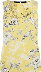 Lemon Contrast Back Shell Top - neckline: round neck; sleeve style: sleeveless; predominant colour: primrose yellow; occasions: casual, evening, work; length: standard; style: top; fibres: polyester/polyamide - 100%; fit: straight cut; sleeve length: sleeveless; texture group: sheer fabrics/chiffon/organza etc.; bust detail: tiers/frills/bulky drapes/pleats; pattern type: fabric; pattern size: standard; pattern: florals