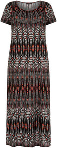 Graphic T Shirt Maxi Dress - neckline: round neck; fit: loose; style: maxi dress; length: ankle length; occasions: casual, holiday; fibres: viscose/rayon - stretch; predominant colour: multicoloured; sleeve length: short sleeve; sleeve style: standard; trends: statement prints; pattern type: fabric; pattern size: small & busy; pattern: patterned/print; texture group: jersey - stretchy/drapey