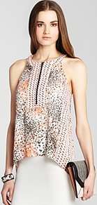 Top Nodin Print Block - sleeve style: sleeveless; neckline: halter neck; bust detail: buttons at bust (in middle at breastbone)/zip detail at bust; predominant colour: ivory; occasions: casual, evening; length: standard; style: top; fibres: polyester/polyamide - 100%; fit: loose; sleeve length: sleeveless; texture group: crepes; pattern type: fabric; pattern size: standard; pattern: patterned/print