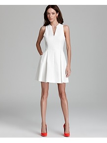 Dress Ashelle Snake Jacquard - neckline: low v-neck; sleeve style: sleeveless; waist detail: structured pleats at waist; predominant colour: white; occasions: evening, occasion; length: just above the knee; fit: fitted at waist & bust; style: fit & flare; fibres: polyester/polyamide - 100%; hip detail: structured pleats at hip; sleeve length: sleeveless; trends: volume; pattern type: fabric; pattern size: small & light; pattern: animal print; texture group: brocade/jacquard