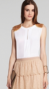Top Oakley Embellished Shoulder - neckline: round neck; pattern: plain; sleeve style: sleeveless; predominant colour: ivory; occasions: evening, work, occasion; length: standard; style: top; fibres: silk - 100%; fit: straight cut; shoulder detail: added shoulder detail; sleeve length: sleeveless; texture group: sheer fabrics/chiffon/organza etc.; pattern type: fabric; pattern size: standard; embellishment: studs