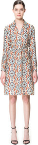 Printed Shirt Style Dress - style: shirt; neckline: shirt collar/peter pan/zip with opening; bust detail: added detail/embellishment at bust; waist detail: belted waist/tie at waist/drawstring; occasions: casual, evening, work, occasion; length: just above the knee; fit: body skimming; fibres: silk - 100%; predominant colour: multicoloured; sleeve length: long sleeve; sleeve style: standard; texture group: sheer fabrics/chiffon/organza etc.; trends: modern geometrics; pattern type: fabric; pattern size: big & busy; pattern: patterned/print