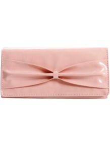 Billie Bow Front Purse - predominant colour: blush; occasions: evening, occasion; style: clutch; length: hand carry; size: small; material: faux leather; pattern: plain; finish: patent; embellishment: bow