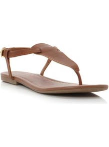 Tan Synthetic Jester Simple Toe Post Sandal - predominant colour: tan; occasions: casual, holiday; material: faux leather; heel height: flat; ankle detail: ankle strap; heel: standard; toe: toe thongs; style: flip flops / toe post; finish: plain; pattern: plain