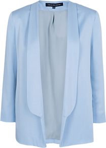 Drape Jacket - pattern: plain; style: single breasted blazer; collar: standard lapel/rever collar; predominant colour: pale blue; occasions: casual, evening, work; length: standard; fit: tailored/fitted; fibres: viscose/rayon - 100%; sleeve length: long sleeve; sleeve style: standard; collar break: low/open; pattern type: fabric; pattern size: standard; texture group: woven light midweight