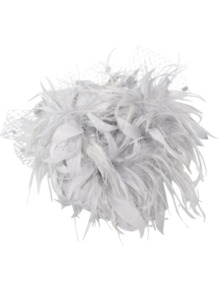 Bibi With Feathers - predominant colour: light grey; occasions: occasion; style: fascinator; size: standard; material: macrame/raffia/straw; embellishment: feather; pattern: plain