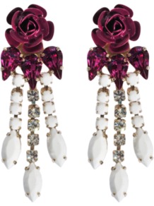 Tortesoishell And Rhinestone Earrings - predominant colour: burgundy; occasions: evening, occasion; style: drop; length: mid; size: standard; material: chain/metal; fastening: pierced; trends: high impact florals; finish: plain; embellishment: crystals