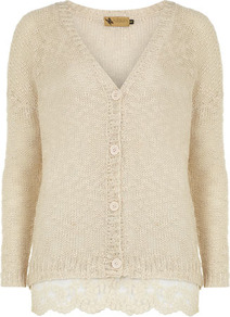 Stone Button Cardigan - neckline: v-neck; pattern: plain; bust detail: buttons at bust (in middle at breastbone)/zip detail at bust; predominant colour: stone; occasions: casual, evening; length: standard; style: standard; fibres: acrylic - 100%; fit: slim fit; sleeve length: long sleeve; sleeve style: standard; texture group: knits/crochet; pattern type: knitted - other; embellishment: embroidered