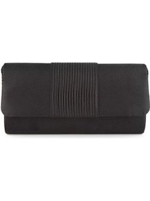 Foldover Flap Centre Pleated Clutch Bag - predominant colour: black; occasions: evening, occasion; type of pattern: small; style: clutch; length: hand carry; size: small; material: fabric; embellishment: pleated; pattern: plain; finish: plain