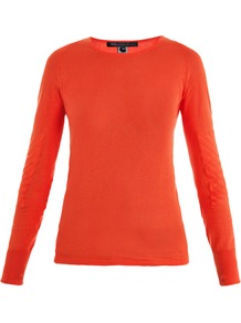 Gayle Quilted Elbow Sweater - pattern: plain; style: standard; predominant colour: bright orange; occasions: casual, work; length: standard; fibres: cotton - 100%; fit: slim fit; neckline: crew; sleeve length: long sleeve; sleeve style: standard; texture group: knits/crochet