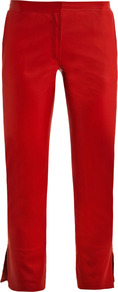 Ankle Split Leather Trousers - pattern: plain; waist: mid/regular rise; predominant colour: true red; occasions: casual, evening, work, holiday; length: calf length; fibres: leather - 100%; texture group: leather; fit: slim leg; pattern type: fabric; style: standard