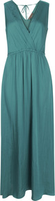 Drape Maxi Dress - neckline: low v-neck; fit: fitted at waist; pattern: plain; sleeve style: sleeveless; style: maxi dress; waist detail: elasticated waist; back detail: tie detail at back; predominant colour: dark green; occasions: casual, occasion, holiday; length: floor length; fibres: polyester/polyamide - 100%; sleeve length: sleeveless; texture group: silky - light; pattern type: fabric