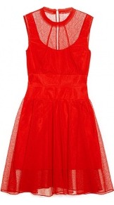 Mesh Lace Prom Dress - length: mid thigh; neckline: round neck; pattern: plain; sleeve style: sleeveless; waist detail: fitted waist; shoulder detail: contrast pattern/fabric at shoulder; back detail: contrast pattern/fabric at back; predominant colour: true red; occasions: evening, occasion; fit: fitted at waist & bust; style: fit & flare; fibres: polyester/polyamide - 100%; hip detail: structured pleats at hip; sleeve length: sleeveless; texture group: sheer fabrics/chiffon/organza etc.; trends: volume; pattern type: fabric; pattern size: standard