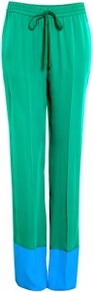 Jammy Silk 2 Tone Wide Leg Trousers - length: standard; style: tracksuit pants; waist detail: elasticated waist; waist: mid/regular rise; predominant colour: emerald green; occasions: casual, evening, holiday; fibres: silk - 100%; trends: sporty redux; fit: wide leg; pattern type: fabric; pattern size: small & light; pattern: colourblock; texture group: sheepskin