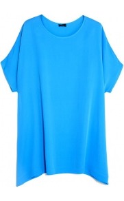 Light Silk Gerbette Tunic Top - neckline: round neck; pattern: plain; length: below the bottom; style: tunic; predominant colour: turquoise; occasions: casual, evening, occasion; fibres: silk - 100%; fit: loose; sleeve length: short sleeve; sleeve style: standard; texture group: crepes; pattern type: fabric