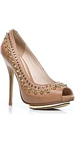 Moda In Pelle Jumanji Ladies Shoes - predominant colour: camel; occasions: evening, occasion; material: faux leather; heel height: high; embellishment: studs; heel: platform; toe: open toe/peeptoe; style: courts; finish: plain; pattern: plain