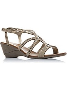 Moda In Pelle Pollick Ladies Sandals - predominant colour: taupe; occasions: evening, holiday; material: leather; heel height: mid; embellishment: studs; heel: wedge; toe: open toe/peeptoe; style: strappy; finish: metallic; pattern: plain