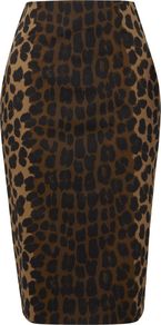 Women's Adeline Skirt, Black - style: pencil; fit: tailored/fitted; waist: high rise; predominant colour: chocolate brown; secondary colour: black; occasions: evening; length: on the knee; fibres: cotton - stretch; pattern type: fabric; pattern size: big & busy; pattern: animal print; texture group: other - light to midweight