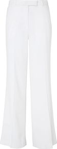 Women's Crepe Wide Leg Palazzo Pant, Ivory - length: standard; pattern: plain; style: palazzo; waist: high rise; predominant colour: ivory; occasions: evening, work, holiday; fibres: viscose/rayon - stretch; texture group: crepes; fit: wide leg; pattern type: fabric; pattern size: standard