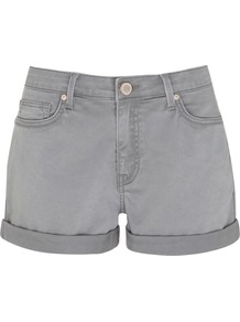 Women's Khaki Denim Shorts, Green - pattern: plain; style: shorts; pocket detail: traditional 5 pocket; length: short shorts; waist: mid/regular rise; predominant colour: light grey; occasions: casual, holiday; fibres: cotton - stretch; jeans & bottoms detail: turn ups; texture group: denim; fit: slim leg; pattern type: fabric; pattern size: standard