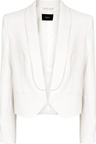 Women's Cropped Tuxedo Jacket, Off White - pattern: plain; style: single breasted tuxedo; shoulder detail: shoulder pads; collar: shawl/waterfall; length: cropped; predominant colour: white; occasions: evening, work, occasion; fit: straight cut (boxy); fibres: polyester/polyamide - 100%; sleeve length: long sleeve; sleeve style: standard; trends: tuxedo; collar break: low/open; pattern type: fabric; pattern size: standard; texture group: woven light midweight