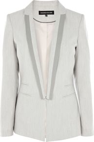 Women's Contrast Trim Jacket, Light Grey - pattern: plain; style: single breasted blazer; collar: standard lapel/rever collar; secondary colour: mid grey; predominant colour: light grey; occasions: evening, work, occasion; length: standard; fit: tailored/fitted; fibres: cotton - 100%; sleeve length: long sleeve; sleeve style: standard; collar break: low/open; pattern type: fabric; texture group: woven light midweight