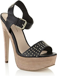 Martini Platform Sandal Black - predominant colour: black; occasions: evening, holiday; material: leather; heel height: high; embellishment: studs; ankle detail: ankle strap; heel: platform; toe: open toe/peeptoe; style: standard; finish: plain; pattern: plain