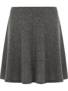 Grey Neppy Skater Skirt - length: mid thigh; pattern: plain; fit: loose/voluminous; waist detail: fitted waist; waist: mid/regular rise; predominant colour: charcoal; occasions: casual; style: a-line; fibres: viscose/rayon - stretch; hip detail: soft pleats at hip/draping at hip/flared at hip; pattern type: fabric; texture group: jersey - stretchy/drapey