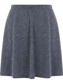 Blue Neppy Skater Skirt - length: mid thigh; pattern: plain; fit: loose/voluminous; waist: mid/regular rise; predominant colour: charcoal; occasions: casual; style: a-line; fibres: viscose/rayon - stretch; hip detail: soft pleats at hip/draping at hip/flared at hip; waist detail: narrow waistband; pattern type: fabric; texture group: jersey - stretchy/drapey