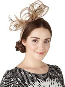 Faux Feather & Mesh Large Bow Headband - predominant colour: taupe; occasions: evening, occasion; style: fascinator; size: standard; material: macrame/raffia/straw; embellishment: feather; pattern: plain