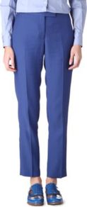 Tapered Trousers - pattern: plain; waist: mid/regular rise; predominant colour: denim; occasions: casual, work; length: ankle length; fibres: cotton - mix; fit: straight leg; pattern type: fabric; pattern size: standard; texture group: other - light to midweight; style: standard