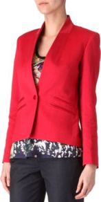 Linen And Cotton Blend Jacket - pattern: plain; style: single breasted blazer; collar: standard lapel/rever collar; predominant colour: true red; occasions: evening, work, occasion; length: standard; fit: tailored/fitted; fibres: linen - mix; waist detail: fitted waist; back detail: back vent/flap at back; sleeve length: long sleeve; sleeve style: standard; texture group: cotton feel fabrics; collar break: medium; pattern type: fabric