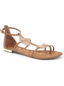 Tyra Leather Sandals - predominant colour: tan; occasions: casual, evening, holiday; material: leather; heel height: flat; ankle detail: ankle strap; heel: standard; toe: open toe/peeptoe; style: gladiators; finish: plain; pattern: plain; embellishment: chain/metal