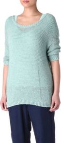 Uma Slouchy Jumper - neckline: round neck; pattern: plain; length: below the bottom; style: standard; predominant colour: pale blue; occasions: casual; fibres: cotton - 100%; fit: loose; sleeve length: 3/4 length; sleeve style: standard; texture group: knits/crochet; pattern type: knitted - big stitch