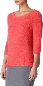 Uma Slouchy Jumper - neckline: round neck; pattern: plain; style: standard; predominant colour: coral; occasions: casual; length: standard; fibres: cotton - 100%; fit: loose; sleeve length: 3/4 length; sleeve style: standard; texture group: knits/crochet; pattern type: knitted - other