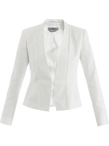Vezzoso Jacket - pattern: plain; style: single breasted blazer; collar: shawl/waterfall; length: cropped; predominant colour: white; occasions: evening, work, occasion; fit: tailored/fitted; fibres: cotton - 100%; sleeve length: long sleeve; sleeve style: standard; trends: tuxedo; collar break: medium; pattern type: fabric; pattern size: standard; texture group: woven light midweight