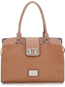 Nude Tote Bag - predominant colour: camel; occasions: casual, work; type of pattern: standard; style: tote; length: handle; size: standard; material: faux leather; pattern: plain; finish: patent